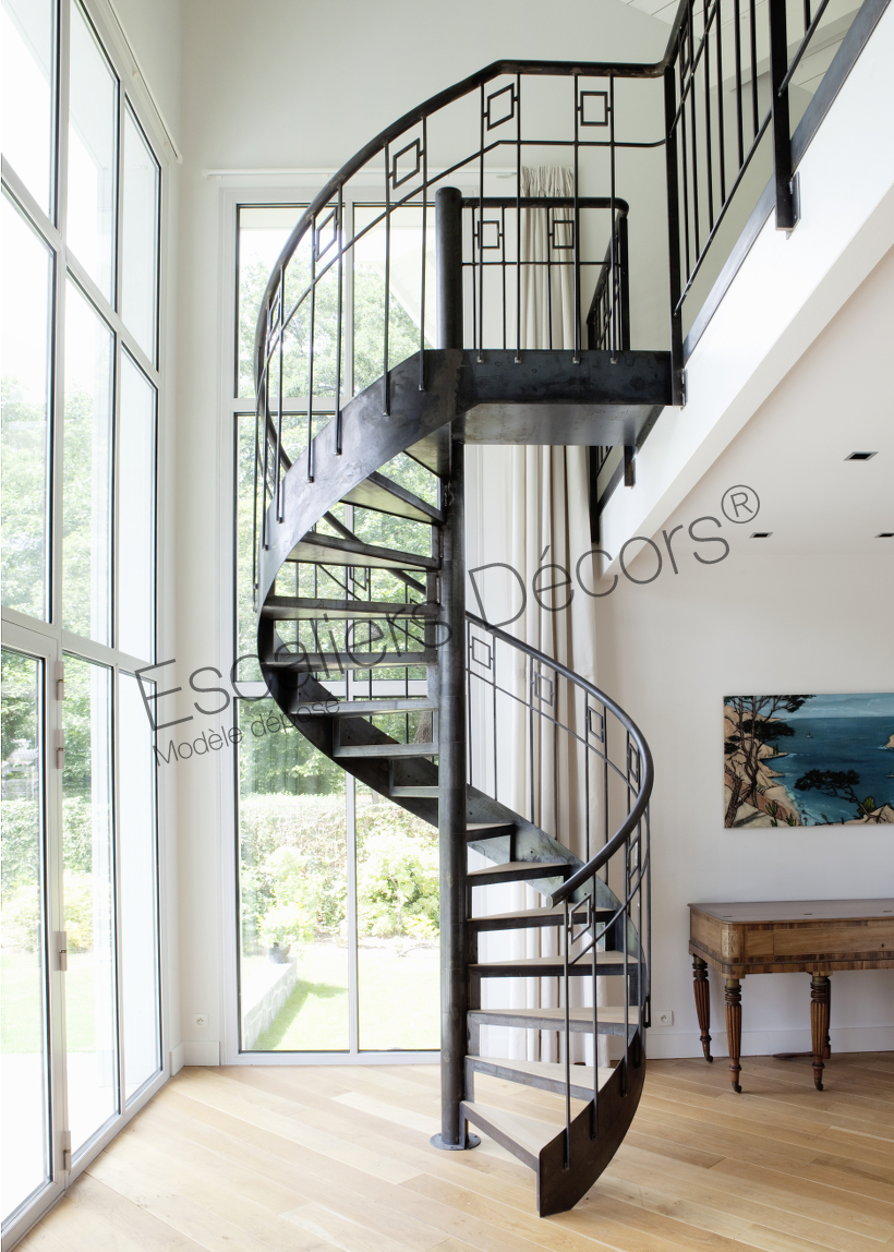 DH94 - SPIR'DÉCO® Caisson. Escalier intérieur métal et bois hélicoïdal pour une décoration de style Art Déco. Vue 4
